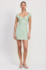 MIX MEDIA MINI RUCHED DRESS