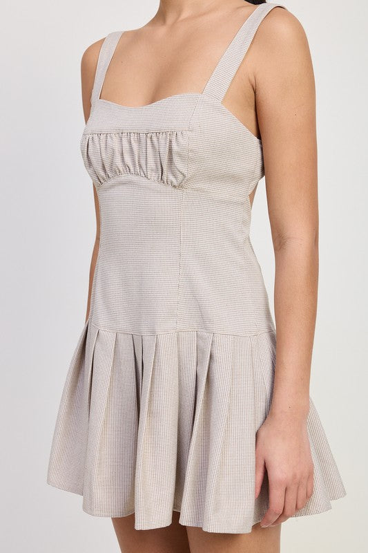 Pleated Mini Dress with Back Ties
