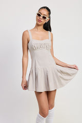 Pleated Mini Dress with Back Ties