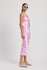 Printed Satin Midi Skirt