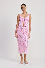 Printed Satin Midi Skirt