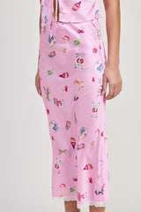 Printed Satin Midi Skirt