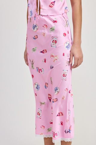 Printed Satin Midi Skirt