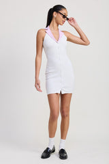 CONTRAST COLLAR RIBBED MINI HALTER DRESS