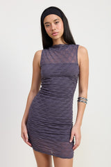 RUCHED HIGH NECK MINI DRESS