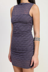 RUCHED HIGH NECK MINI DRESS