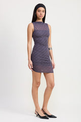 RUCHED HIGH NECK MINI DRESS