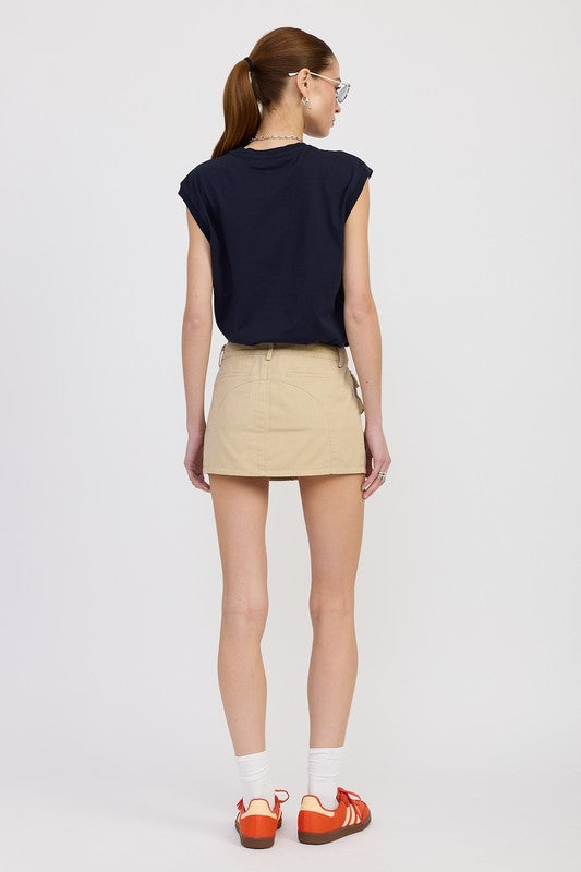 LOW WAIST DENIM MINI SKIRT WITH FRONT POCKETS