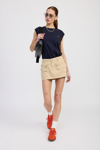 LOW WAIST DENIM MINI SKIRT WITH FRONT POCKETS