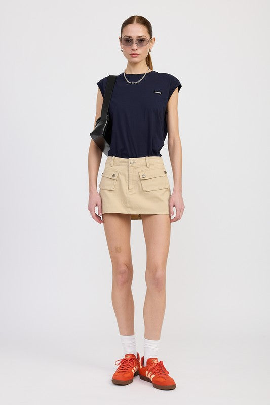 LOW WAIST DENIM MINI SKIRT WITH FRONT POCKETS