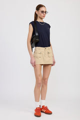 LOW WAIST DENIM MINI SKIRT WITH FRONT POCKETS