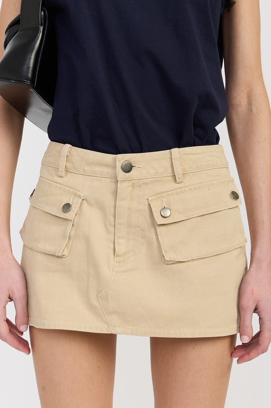 LOW WAIST DENIM MINI SKIRT WITH FRONT POCKETS