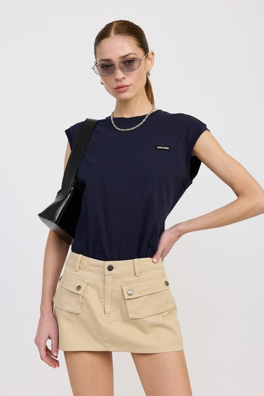 LOW WAIST DENIM MINI SKIRT WITH FRONT POCKETS
