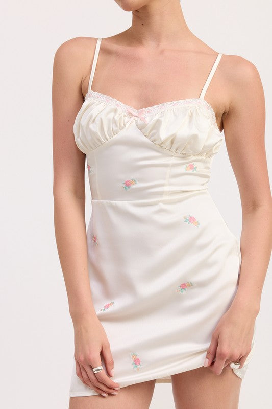 MINI SATIN EMBROIDERY DRESS