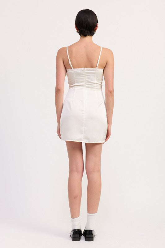 MINI SATIN EMBROIDERY DRESS