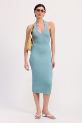 KNIT HALTER BODYCON MIDI DRESS