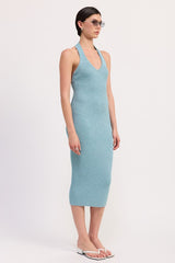 KNIT HALTER BODYCON MIDI DRESS