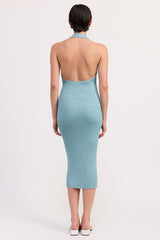 KNIT HALTER BODYCON MIDI DRESS