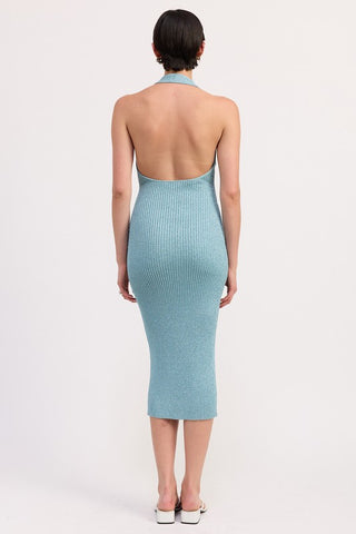 KNIT HALTER BODYCON MIDI DRESS