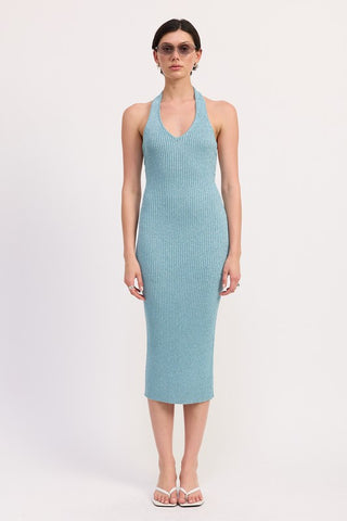 KNIT HALTER BODYCON MIDI DRESS