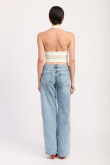 CROPPED HALTER TOP WITH LACE DETAIL
