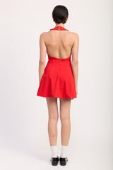 HALTER NECK MINI DRESS WITH OPEN BACK