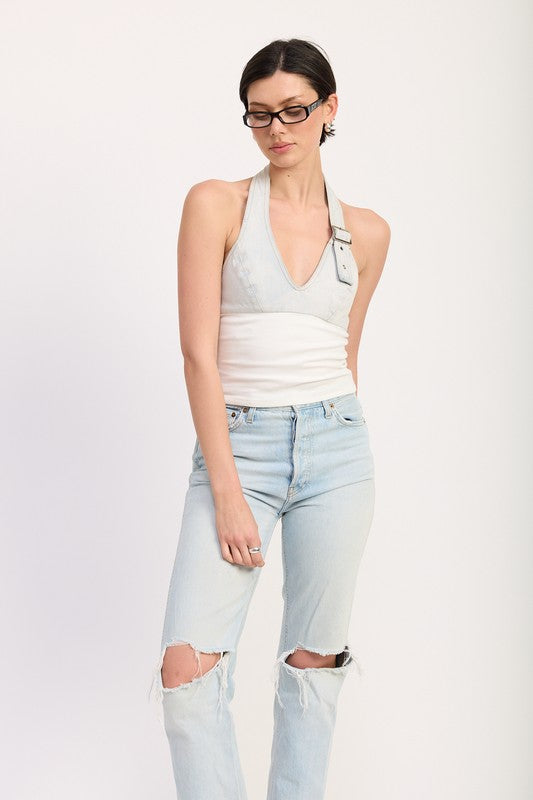 Contrasted Halter Neck Top