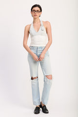Contrasted Halter Neck Top