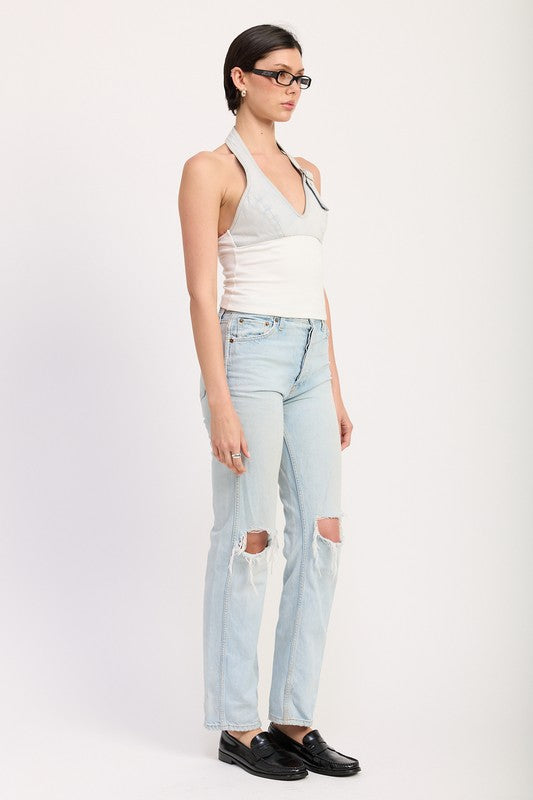 Contrasted Halter Neck Top