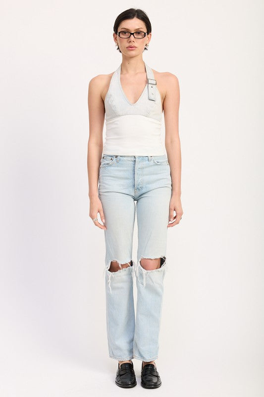 Contrasted Halter Neck Top