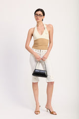 Two Tone Halter Crop Top with Buckle Detail