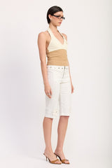 Two Tone Halter Crop Top with Buckle Detail