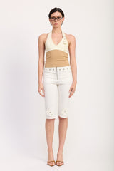Two Tone Halter Crop Top with Buckle Detail