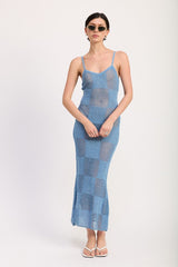 CONTRASTED MAXI SHEER DRESS