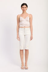 FLORAL SATIN CAMI TOP WITH LACE TRIM