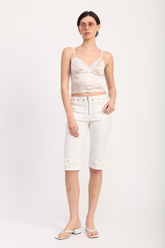 FLORAL SATIN CAMI TOP WITH LACE TRIM