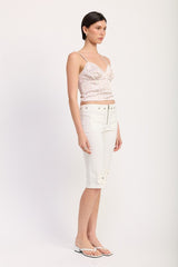 FLORAL SATIN CAMI TOP WITH LACE TRIM