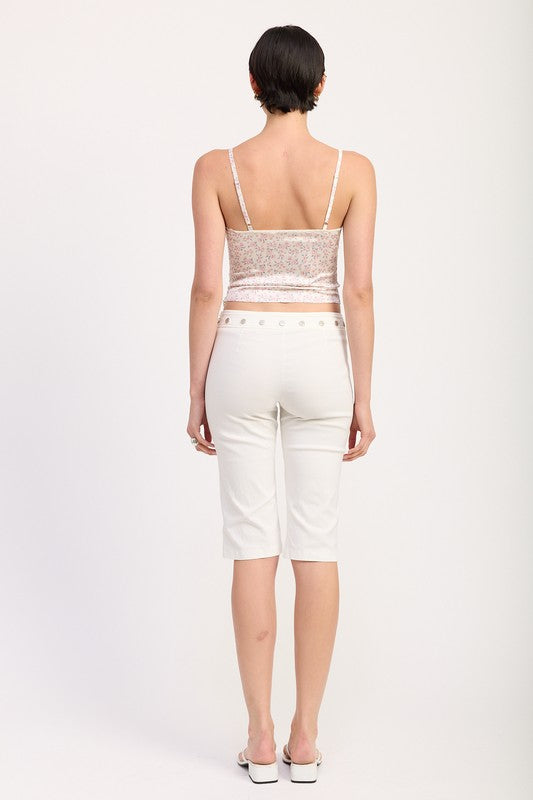 FLORAL SATIN CAMI TOP WITH LACE TRIM