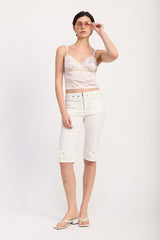 FLORAL SATIN CAMI TOP WITH LACE TRIM