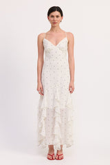 RUFFLED WRAP MAXI DRESS WITH CROSS BACK