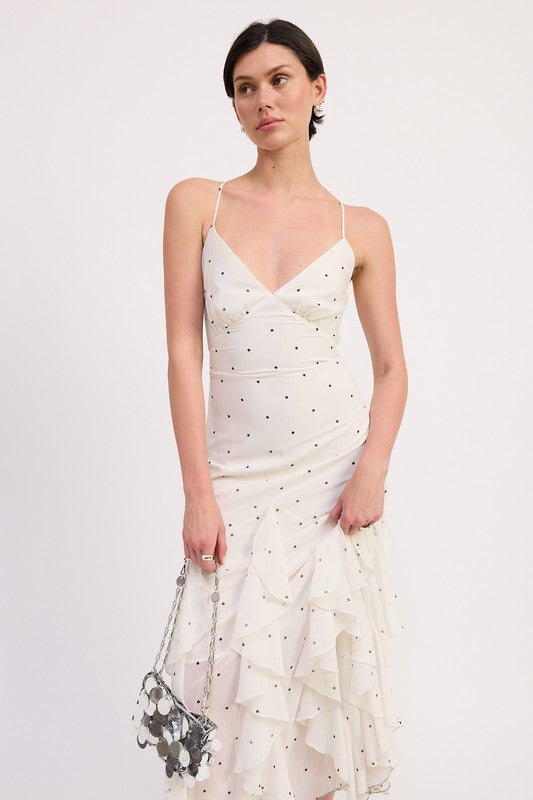 RUFFLED WRAP MAXI DRESS WITH CROSS BACK