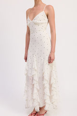 RUFFLED WRAP MAXI DRESS WITH CROSS BACK
