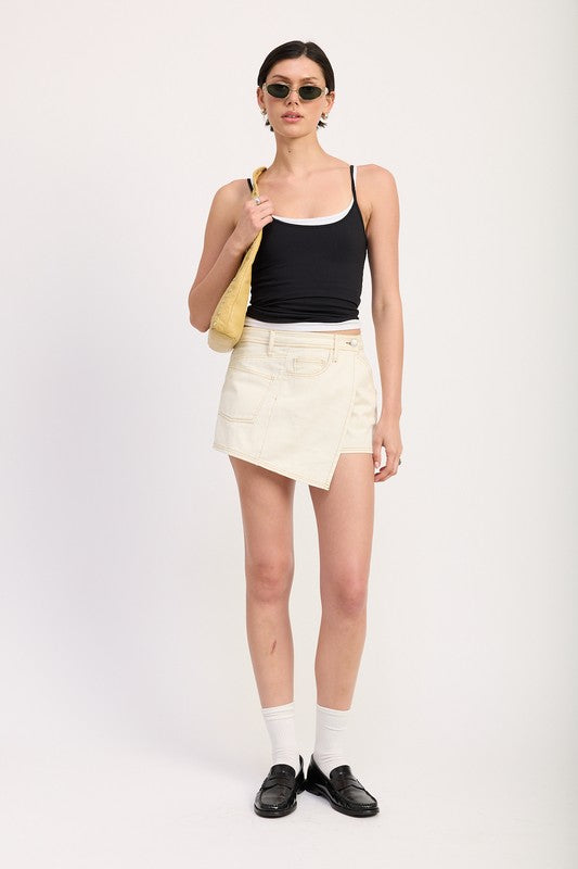 ASYMMETRICAL FOLD OVER DENIM SKORT