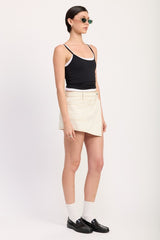 ASYMMETRICAL FOLD OVER DENIM SKORT