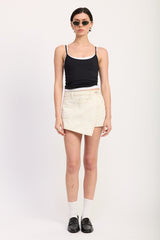 ASYMMETRICAL FOLD OVER DENIM SKORT
