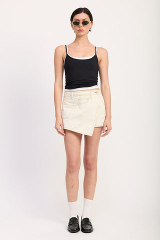 ASYMMETRICAL FOLD OVER DENIM SKORT