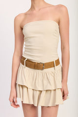 Strapless Tiered Mini Dress with Belt