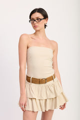 Strapless Tiered Mini Dress with Belt