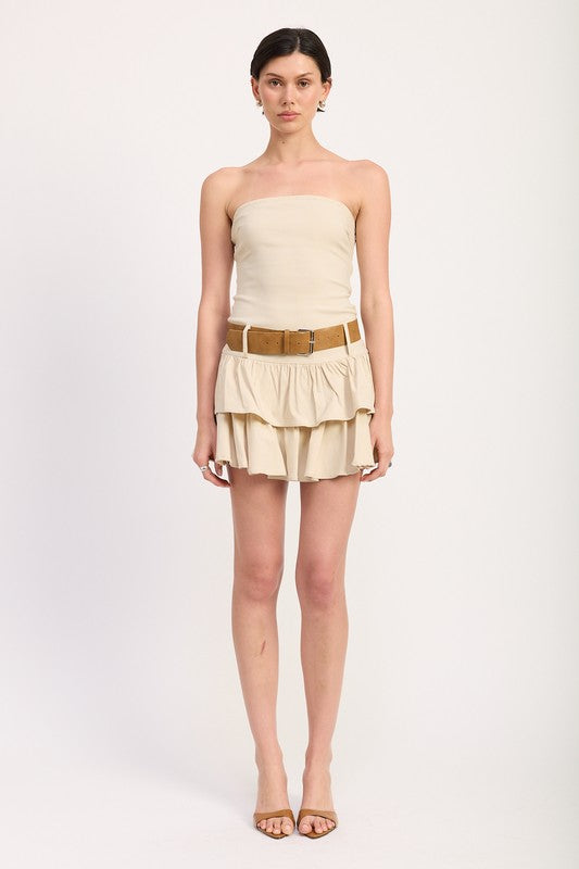 Strapless Tiered Mini Dress with Belt