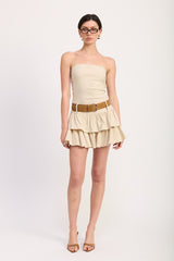 Strapless Tiered Mini Dress with Belt